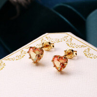 wholesale 925 Sterling Silver Korean-style Romantic Heart-shaped Earrings with Tourmaline Pink Heart Ear Stud Set, Women's Simple and Versatile Gift-Heart-Shaped Tourmaline and Zircon Earrings 925 Silver