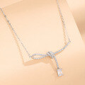 wholesale Sterling Silver S925 Inlaid with Diamond Ribbon Bow Necklace for Women, Ins Style Square Zircon Collarbone Chain, Same Style as Xiaohongshu-0-3