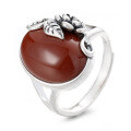 wholesale S925 Sterling Silver 3D Rose Inlaid with South Red Agate Ring Vintage Bohemian Ethnic Style Index Finger Ring-0-6