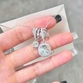 wholesale S925 Sterling Silver Icy Transparent Sea Blue Square Zircon Necklace Fairy Sweet Full Circle Rhinestone Running Loop Sugar Cube Collarbone Chain-0-3
