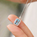 wholesale S925 sterling silver aquamarine necklace for women, French-style blue topaz collarbone chain, new trendy design in 2021-0-3