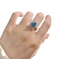 wholesale 925 silver full-set new style aquamarine and high carbon diamond ring, 8*10 heart-shaped women's ring-0-4