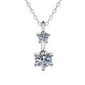 S925 Sterling Silver Moissanite Classic Six-Prong Double Diamond Pendant Necklace-0-3