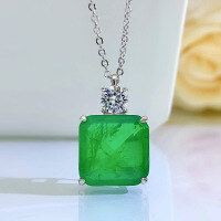 wholesale Metal: 925 Silver, Zoff Jewelry New Square 15*15 Emerald Simulant Pendant with Beveled Edges European and American Lucky Necklace-Green 925 Silver