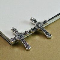 wholesale 925 Sterling Silver Retro Style Cross Pendant, Hip-Hop Inspired Distressed Vintage Fashion Necklace-Red Zircon Single Pendant (3000059) >925 Silver