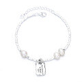 wholesale S925 Sterling Silver Fairy-style Letter Square Plate Connected with Crushed Silver Beads Pearl Bracelet, Personalized and Trendy Internet-famous Accessory-0-4