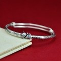 wholesale 999 Silver Lucky Cat Auspicious Cloud Bracelet for Women, Pure Silver New Chinese-style Youthful Adjustable Antique Artisan Bangle-0-2