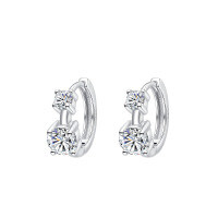925 Sterling Silver Moissanite Fine Cross-border Stud Earrings, Four-Prong Round Drop-White gold  50-point moissanite