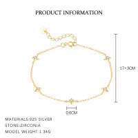 wholesale S925 Sterling Silver Geometric Star Accented With Crystals Women's Bracelet, French-inspired Minimalist Design-L909-Gold 925 Silver