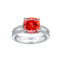 wholesale S925 Sterling Silver 35ct Ice-Cut Exaggerated Double Loop Square Diamond Ring Double Circle 9*9 Color Gemstone Women's Jewel Ring-Fireworks G-02 Chinese Red US size 6#