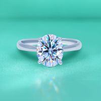 wholesale S925 Sterling Silver 4-Prong Oval Moissanite Ring for Women, Plated with 18K White Gold, Minimalist and Niche Style with Closed Setting-1 carat (zircon) ring  US size 9