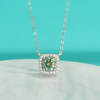 wholesale S925 Sterling Silver New Square Moissanite Diamond Necklace, Light Luxury Minimalist Niche Design Women's Collarbone Chain with Four-Prong Pendant-1 carat (zircon) necklace