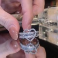 wholesale S925 Silver Tide Xiaobai Ultra-Sparkling Micro-Paved Heart Ring for Women, Small and Niche Sense of Luxury, Personalized Internet-Famous Openable Ring-0-2