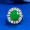 wholesale [925 Silver Plated with High Ice Green Chalcedony 10*12mm Large Cabochon, Elegant Style]-0-0
