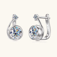 wholesale S925 Sterling Silver Korean-style Instagram Snail Note Moissanite Earrings with Unique Design, D Color Ear Jewelry Wholesale-White - 1.06 carats + 1.06 carats  925 silver