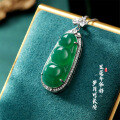 wholesale S925 Sterling Silver Vintage Green Chalcedony Bean Pendant Necklace, Mother's Day Gift for Mom-0-2
