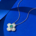 wholesale S925 Silver Four-Leaf Clover Paraiba Mother-of-Pearl Necklace, Fashionable and Versatile Commuter Pendant, Live Stream Best Seller-0-2