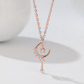 wholesale Sterling silver new fairy wand necklace, lightweight luxurydesign star and moon collarbone chain for girlfriend's birthday gift-0-0