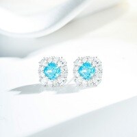 925 Sterling Silver Earrings with Zirconia and High Carbon Diamond, Ice Flower and Radiant Cut.-Blue Diamond - ED086  925 Silver