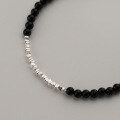 wholesale 925 Sterling Silver Korean-style Minimalist Versatile Knot Beaded Bracelet Stackable Black Agate Elegant Jewelry S6662-0-7