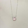 wholesale S925 Sterling Silver Princess-Cut Full-Zirconia Pendant Necklace, Small Square Ice Flower Zircon Classical Rose Collarbone Chain for Women, Light Luxury-0-5