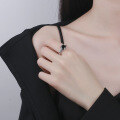 wholesale S925 Sterling Silver Retro Vintage Korean-style Cross Pattern Black Zircon Simple Trendy Open Adjustable Ring-0-2