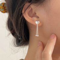 wholesale S925 Sterling Silver Heart Tassel Earrings for Women, Luxury Fashion Small Heart-Shaped Earrings, Trendy New Style 2024-Sterling silver