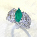 wholesale S925 Silver New Simulation Emerald Marquise Ring for Women, Leaf Design, Daily Elegant Style-0-1