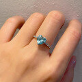 wholesale 925 Silver New Style Heart-Shaped 8*8 High Carbon Simulated Diamond Aquamarine Simulated Diamond Ring for Wedding-0-2