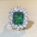 wholesale S925 Sterling Silver Emerald Ring for Women with Cotton Muzo Color Square Bezel Luxury Full Diamond Ring for Cross-Border Wholesale in Europe and America-0-4