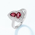 wholesale S925 Silver Plated Cross-Border Exclusive Specially Supplied Gourd Cultivated Ruby Ring for Women, Cultivated Colored Gemstone Index Finger Ring, European and American Fashion Ring-0-2