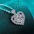 S925 Sterling Silver Moissanite Women's Necklace, Heart Pendant, Daily Luxury Gift-0-1