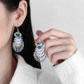 wholesale S925 Sterling Silver Enamel Peacock Luxury Tassel Earrings, Retro Ethnic Exaggerated Stage Accessories for Women-0-3