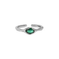 wholesale S925 Sterling Silver Minimalist Korean Version Ins Niche Design Versatile Micro-set Zirconia Textured Open Ring for Women-Platinum [Green Stone] Opening adjustable