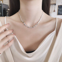 wholesale S925 Sterling Silver Trendy Korean Japanese Style Ins Geometric Bean Pendant Versatile Choker Necklace for Women-609LH/approx. 21.2g 925 silver