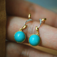 wholesale S925 Sterling Silver Overall Red Elk Bud Personality Stud Earrings Ins Light Luxury Versatile Natural Turquoise-BE0082-Gold color-White gold