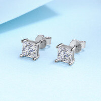 wholesale Pt950 gold plated S925 silver earrings for women, classic princess cut moissanite simple studs, factory direct bestseller-4.5mm zircon 925 silver