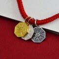wholesale 925 Sterling Silver Shan Gui Coin Tai Chi Bagua Pendant DIY Braided Cord Bracelet Accessory Keychain Necklace-0-1