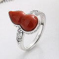 wholesale S925 Sterling Silver Fulu Ruyi Gourd Inlaid with South Red Agate Ring Retro Chinese Style Creative Band-0-0
