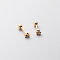 wholesale S925 Silver Triangular Round Threaded Stud Earrings for Women Minimalist Three Light Beads Helix Snail Stud Bean Earrings M01702-S925 silver pair silver 925 silver