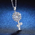 Sterling Silver Moissanite Necklace with 1ct Sunflower Pendant-0-0