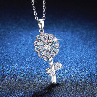 Sterling Silver Moissanite Necklace with 1ct Sunflower Pendant-[Super Sparkling Zircon] 1 Carat Necklace  925 Silver