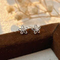 wholesale Sterling Silver S999 Minimalist Hollow-out Small Floral Stud Earrings for Women, Light Luxury Tiny Love Letter Style, Exquisite Earrings Trendy-0-2