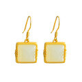 wholesale Gold-plated with silver inlaid bamboo leaf design, square jade earrings for cheongsam and Hanfu, wholesale Hetian jade earrings-0-4