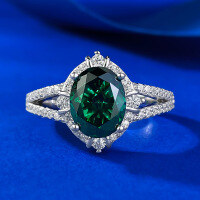 wholesale S925 silver jewelry live stream Xiaohongshu style 7*9 emerald simulated diamond ring, fashionable and versatile-R931 Green Diamond>No. 9