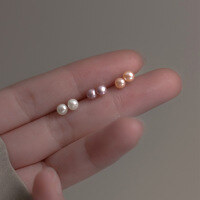 wholesale S925 silver pearl series petite sweet stud earrings for women, simple and hot-selling, factory direct, ear accessories M01341-S925 silver pair of orange pearls Silver>925 silver
