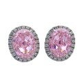 wholesale Silver jewelry new pink diamond high-carbon diamond earrings set with oval 8*10 stunning in women's earrings-0-4