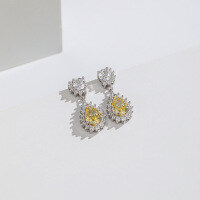 wholesale S925 Sterling Silver Cross-Border New Accessory Pink Ice-Cut Full Diamond Ear Hook Earrings for Women with Unique Design-Yellow Diamond Earrings 925 Silver
