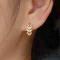 wholesale S925 Sterling Silver Micro-Paved Zirconia Leaf Ear Hoops, Vintage-Inspired Advanced Sense Olive Leaf Earrings-0-3