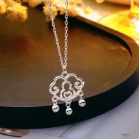 wholesale 999 Silver Maker's Gourd Ruyi Longevity Lock Necklace, Plain Silver Simple Design, Elegant and Versatile Collarbone Chain-Pure Silver Gourd Peace Lock Necklace Pure Silver
